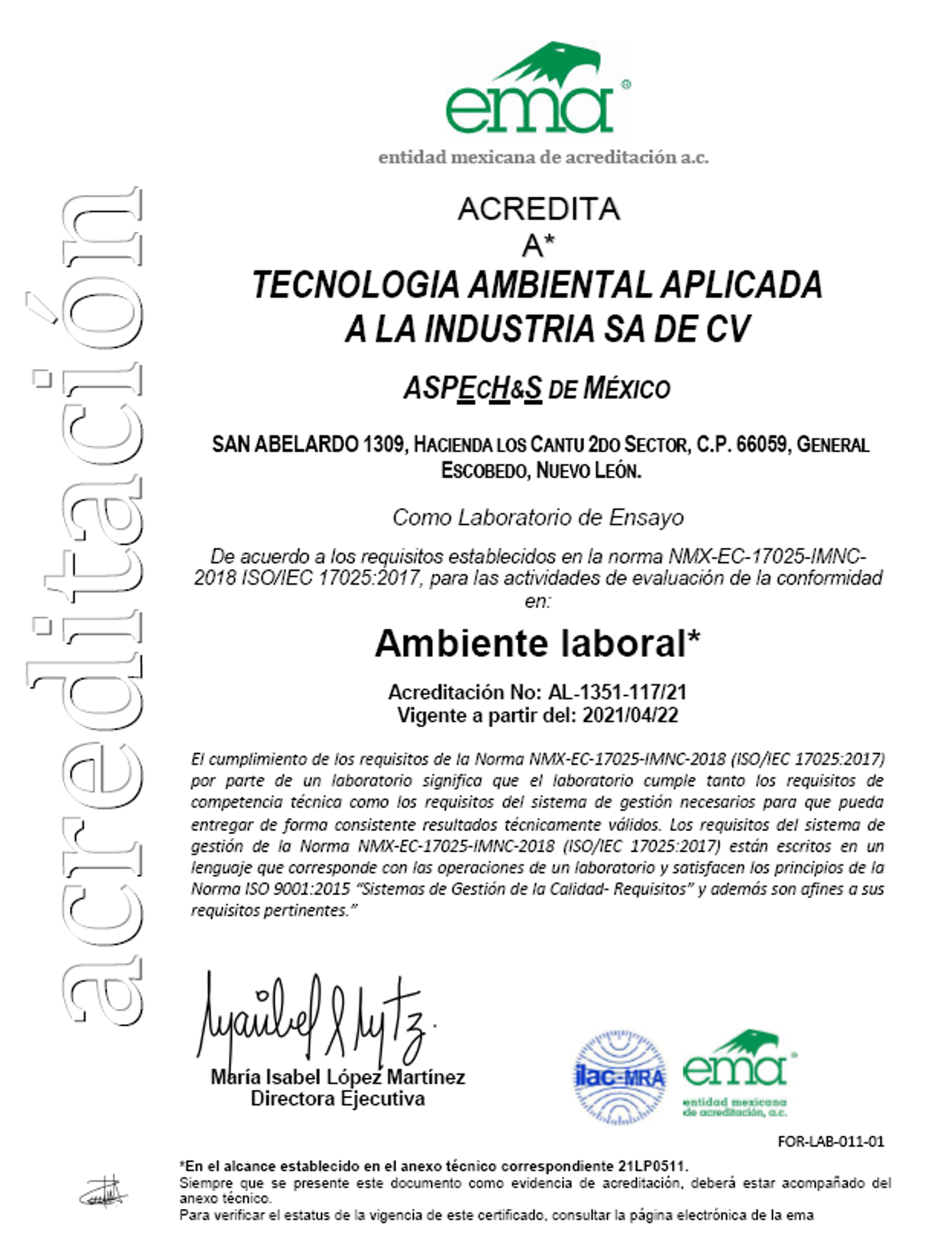 Certificado Ambiente Laboral